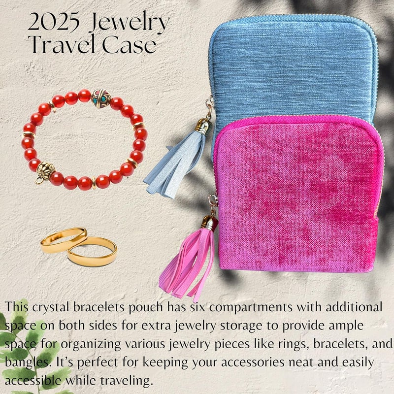 CHIMORY 2026 Travel Jewelry Case Organizer, Portable Travel Jewelry Organizer, Jewelry Pouch for Journey Rings Crystal Bracelet & Bangle Organizer with Tassel Zipper, Valentines Day Gifts for Women, Hot Pink - Image 3